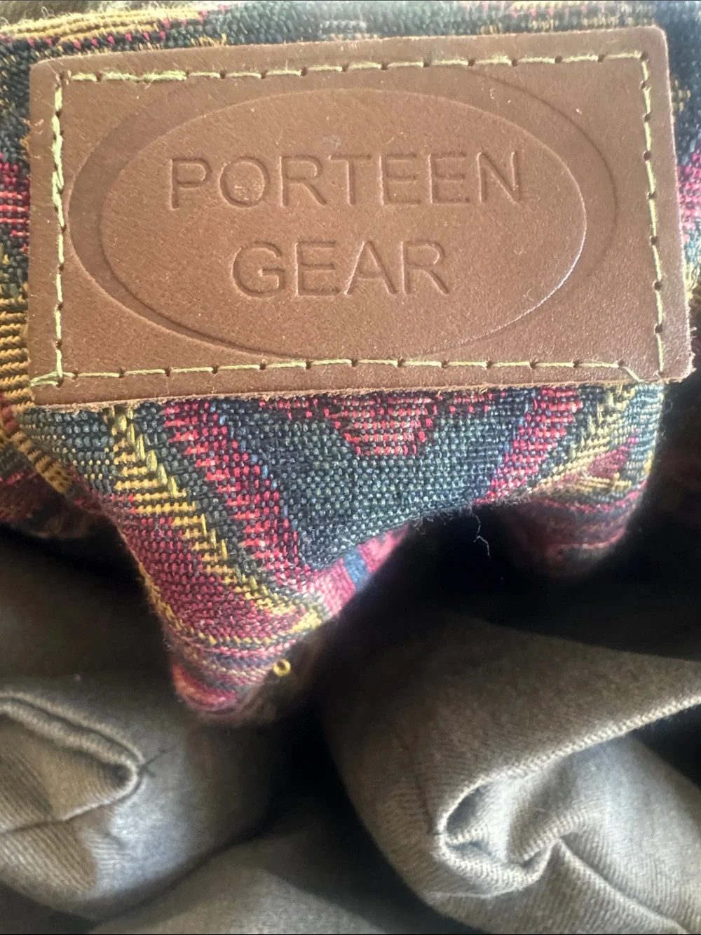 Porteen Gear Camera Bag Olive Leather Tapestry Adjustable Strap Crossbody
